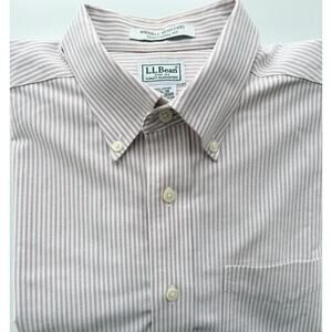 LL BEAN 100% Cotton Wrinkle Resistant LS Striped Button Down Shirt SZ 161/2-36